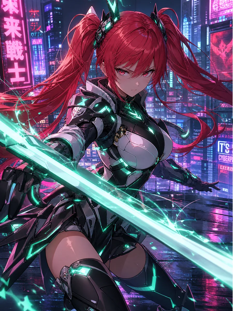 赛博朋克风格机械少女插画